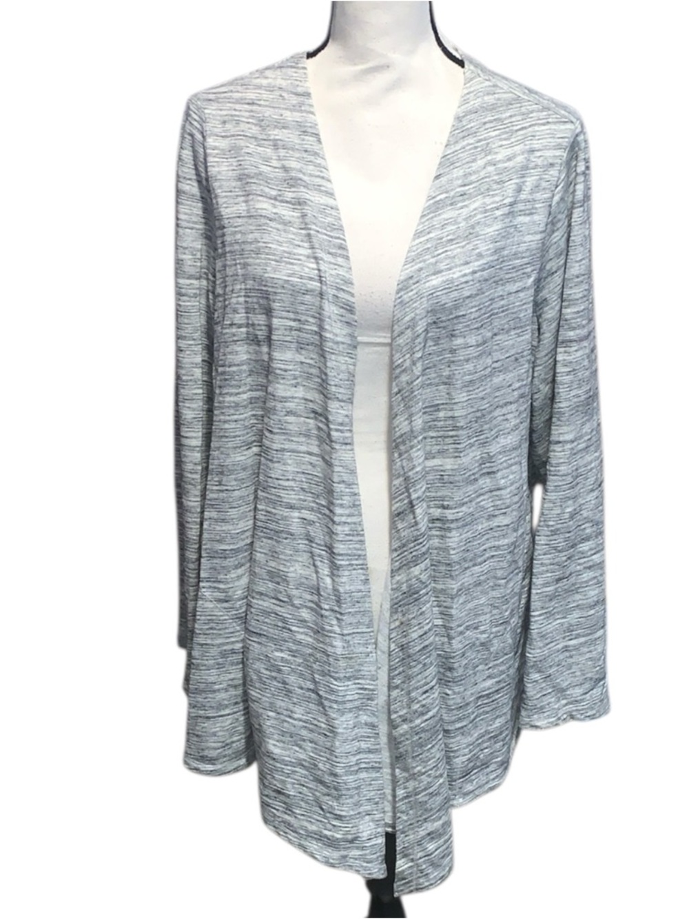 Sonoma Gray Marled Stripe Open Tunic Cardigan Sweater Pockets